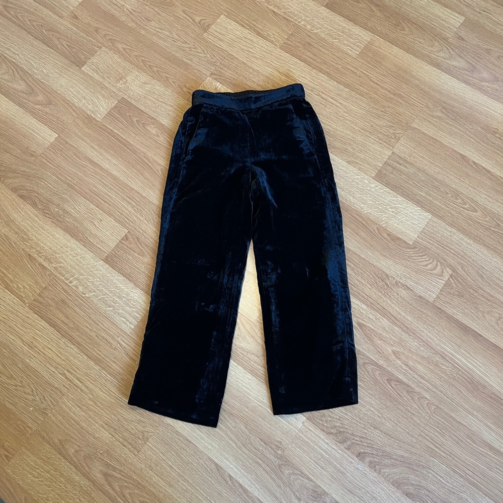 J.Crew Womens Black Velvet Wide Leg Elastic Waist Pants Trousers XS